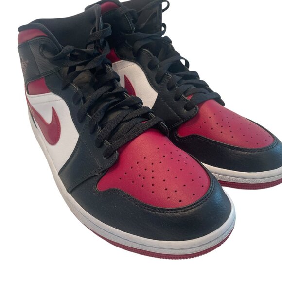 Nike Air Jordan 1 Shoes Mens US 15 Mid Bred Toe Noble Red Black White 554724-066 main image 11